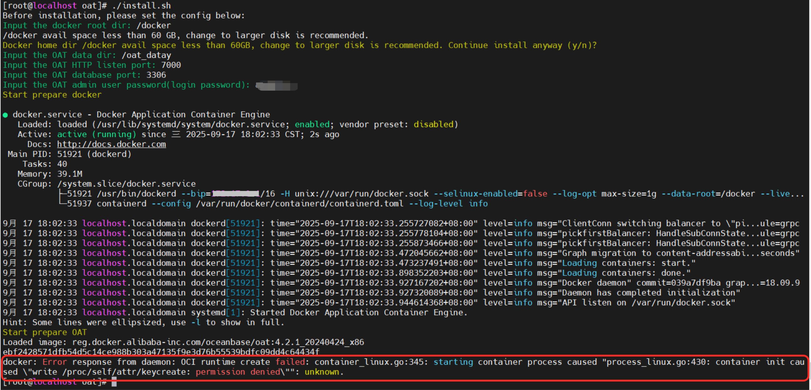 安装启动 OAT 容器时遇到报错 write /proc/self/attr/keycreate: permission denied 的原因 ...