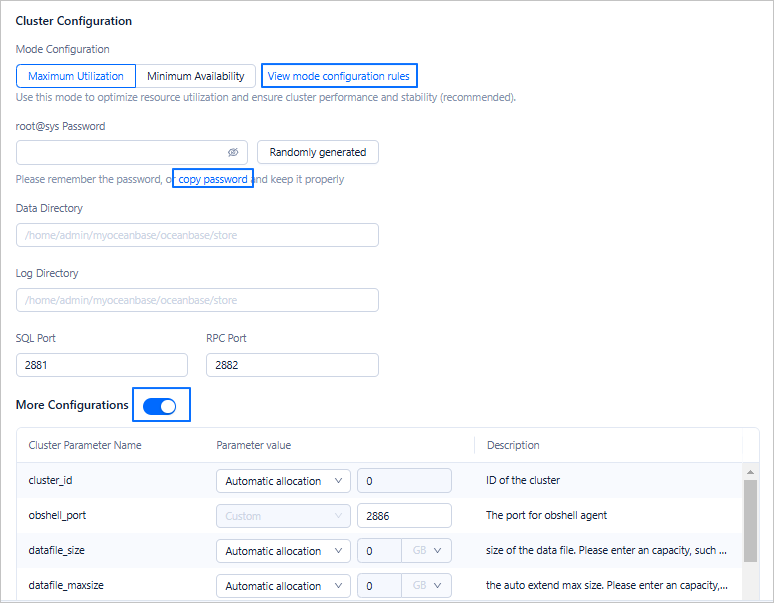 Cluster configuration