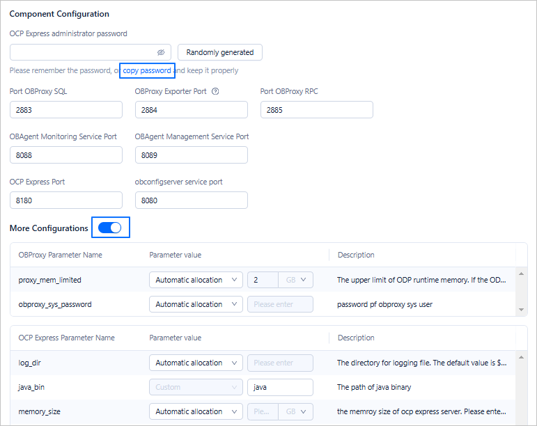 Component configuration