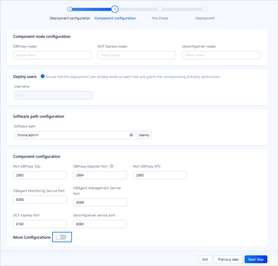 Component configuration