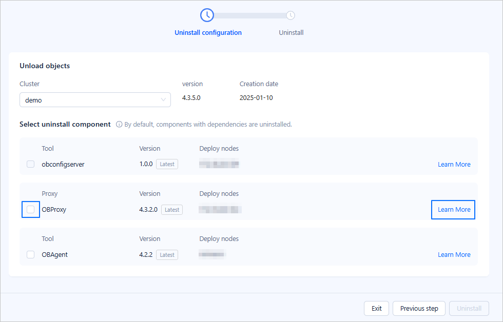 Uninstall configuration