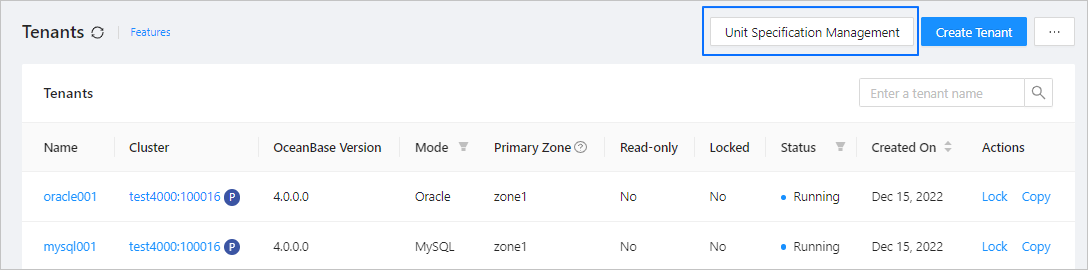 Unit specification management