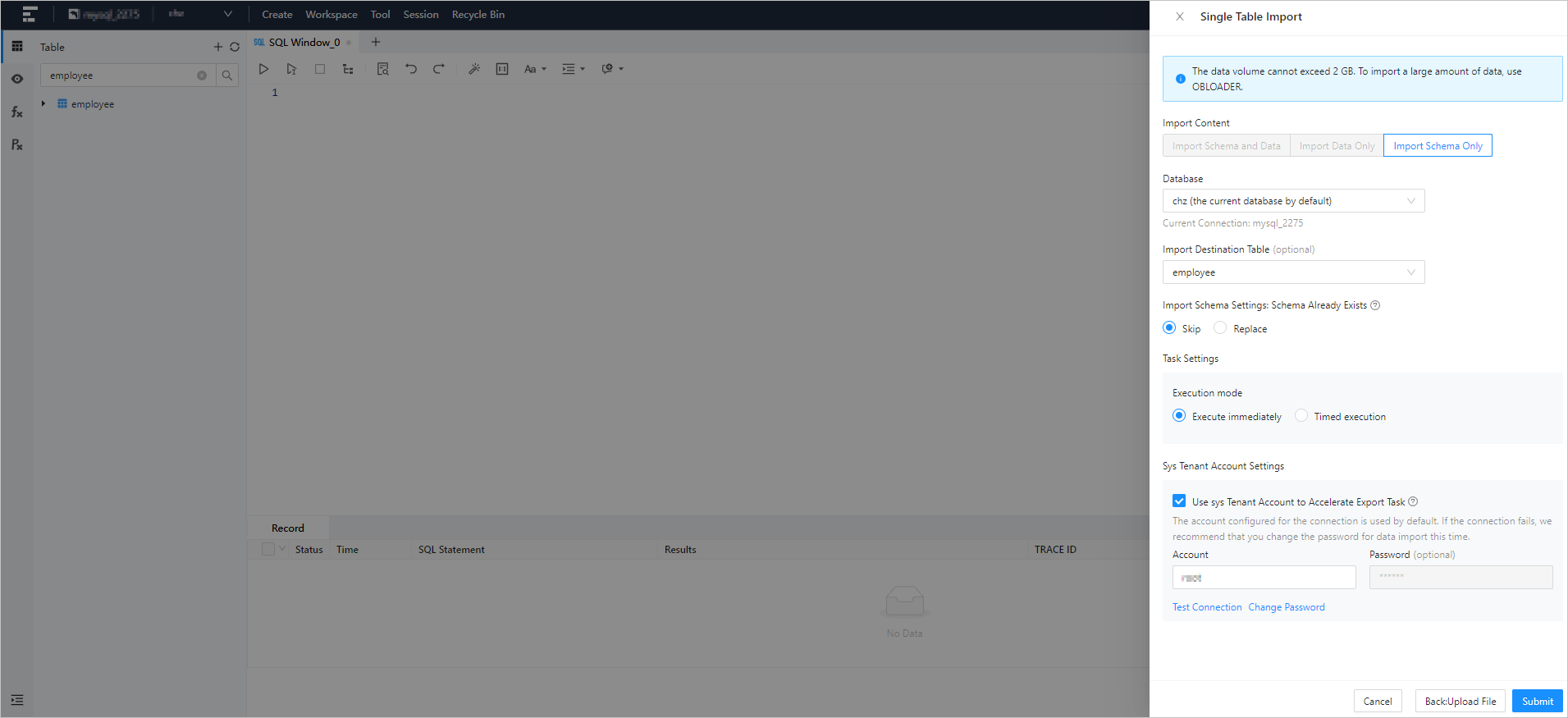 Single Table Import - 2