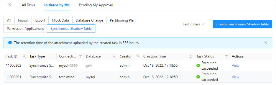 Shadow table synchronization List 1