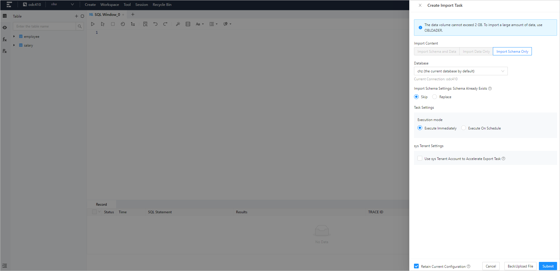Single Table Import - 2