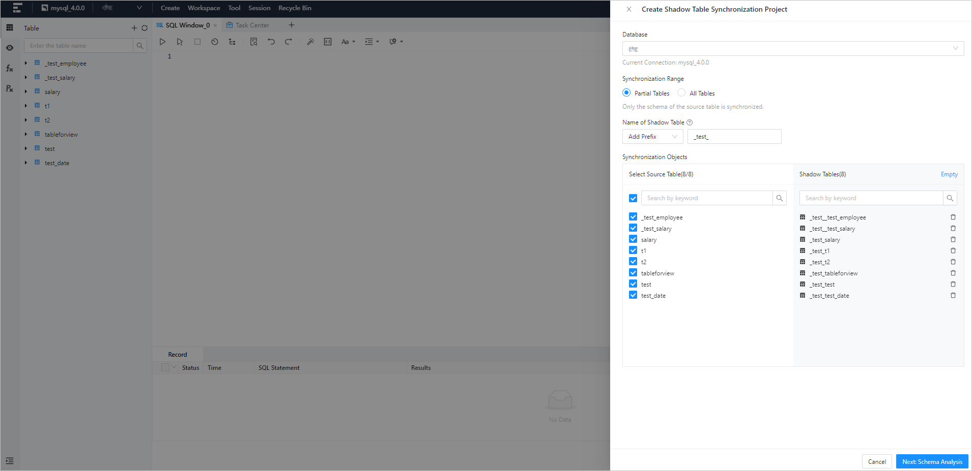 Shadow table synchronization Create