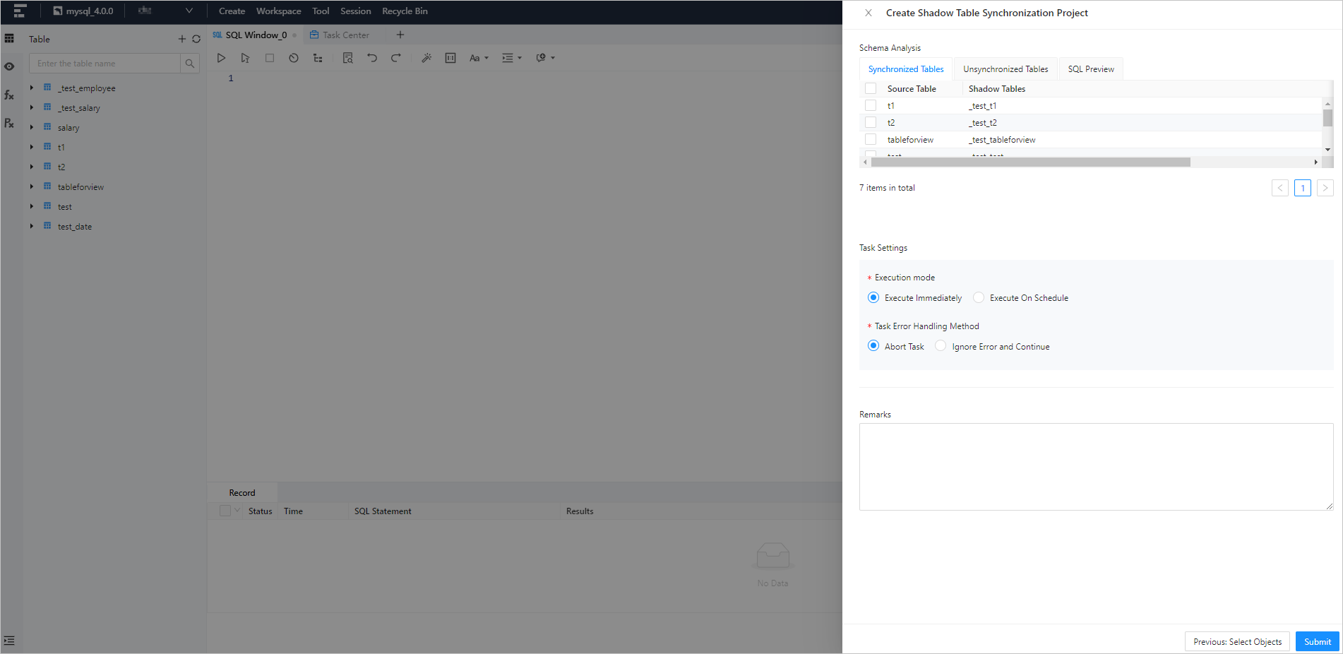 Shadow table synchronization Create 2