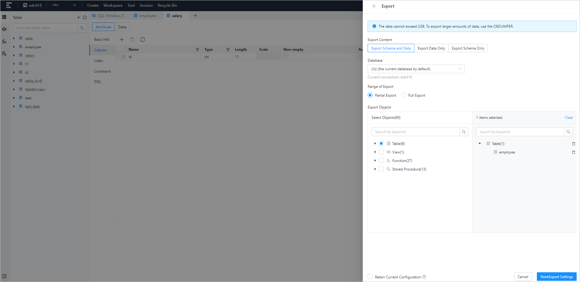 Single Table Export - 1