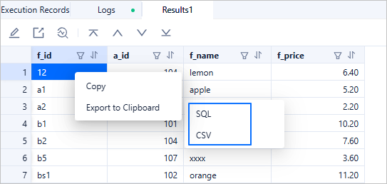 Export selected results