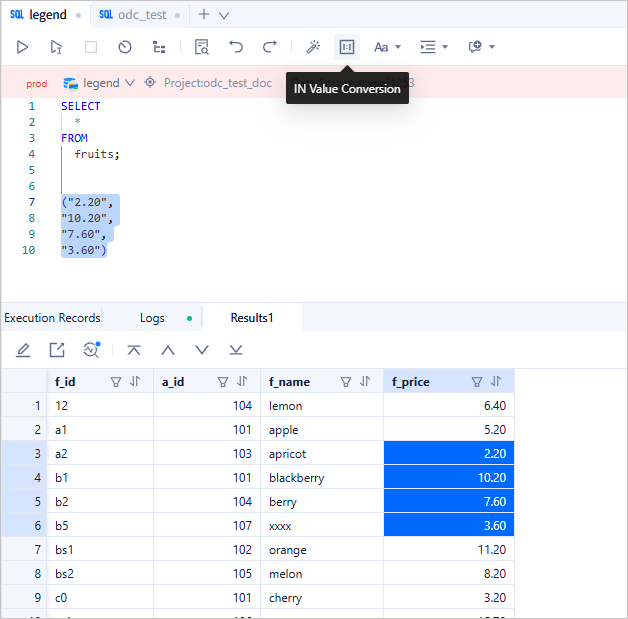 Convert values into WHERE